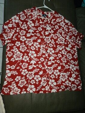 George Red and White Floral Mens Button Up